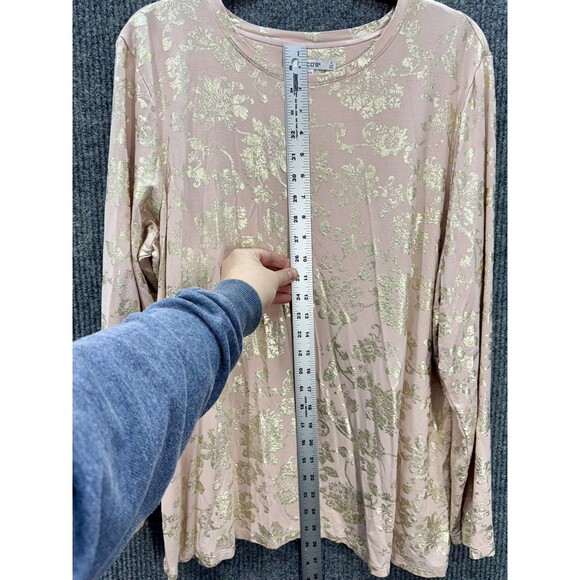 Chicos Touch Of Cool Foiled Top Womens 4/XXL Pink Gold Metallic Long Sleeve Tee - Picture 7 of 10